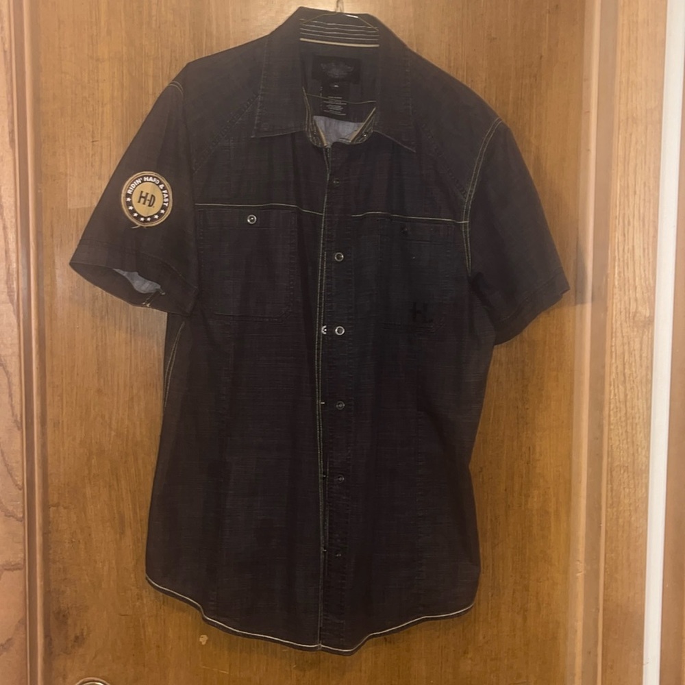 Harley-Davidson Black Short Sleeve Work Shirt with Gold Patch